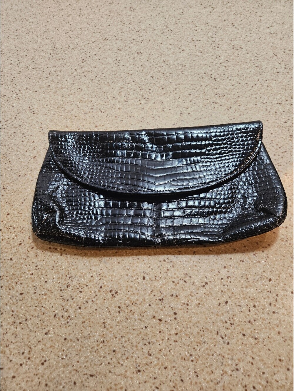 Black crocodile embossed clutch purse